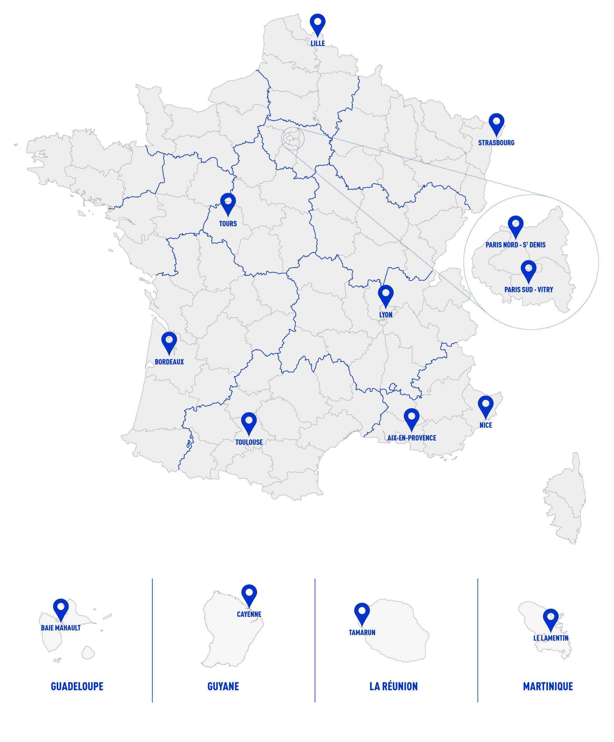 Carte des lieux de formation ITMP